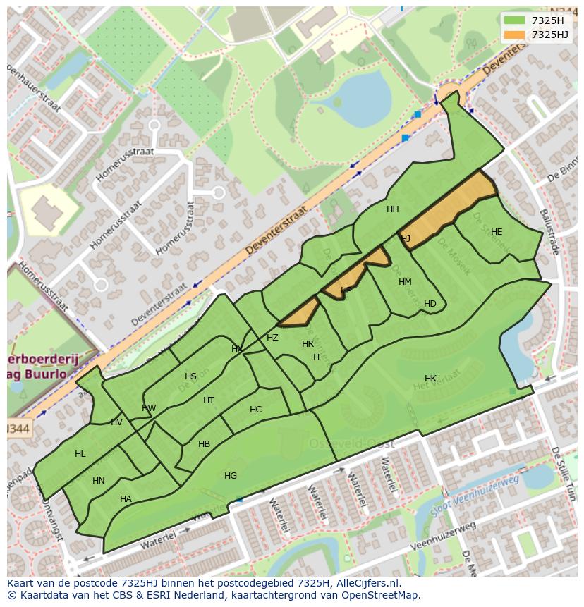 Afbeelding van het postcodegebied 7325 HJ op de kaart.