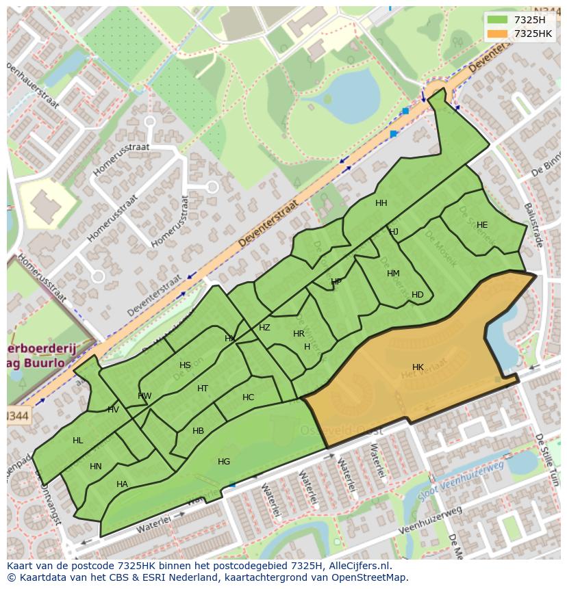 Afbeelding van het postcodegebied 7325 HK op de kaart.