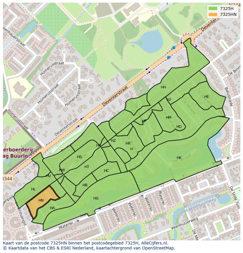 Afbeelding van het postcodegebied 7325 HN op de kaart.