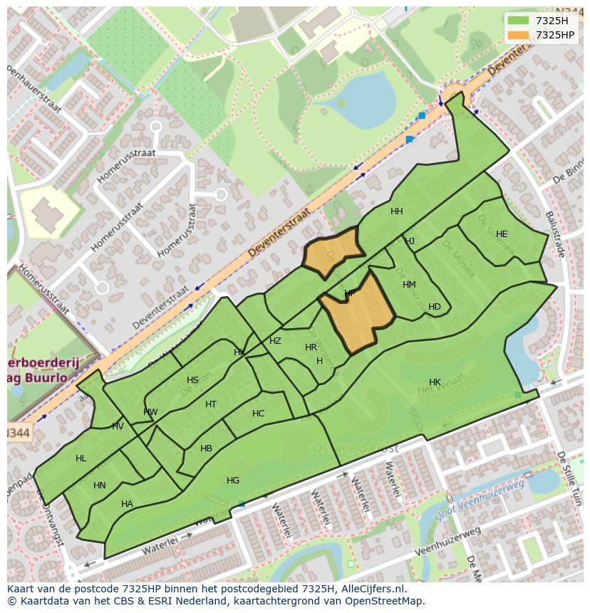 Afbeelding van het postcodegebied 7325 HP op de kaart.