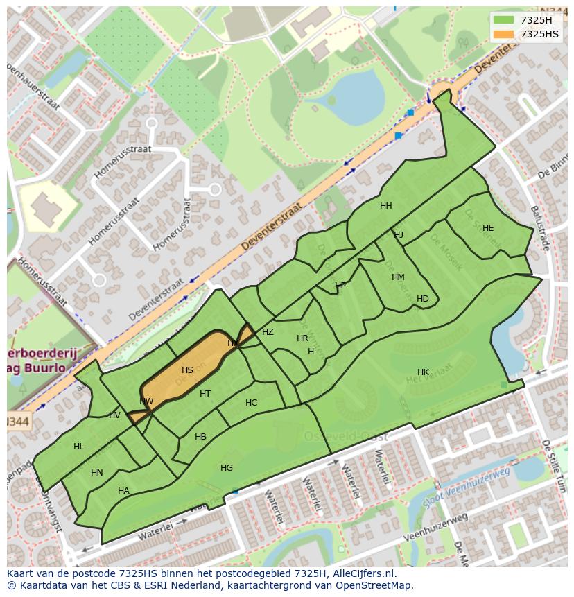 Afbeelding van het postcodegebied 7325 HS op de kaart.
