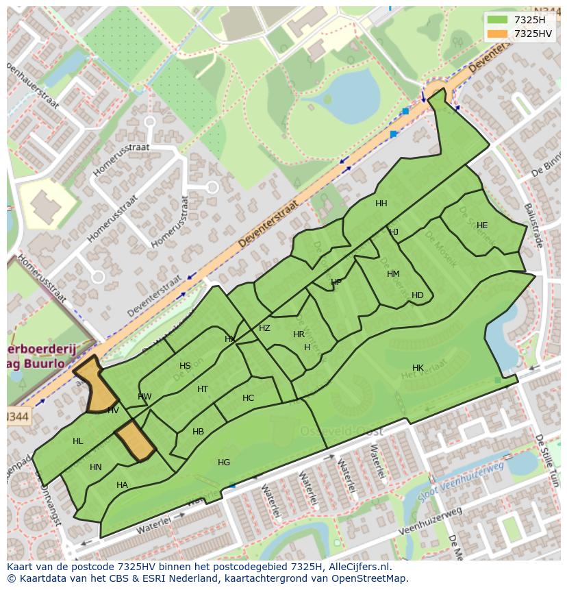 Afbeelding van het postcodegebied 7325 HV op de kaart.