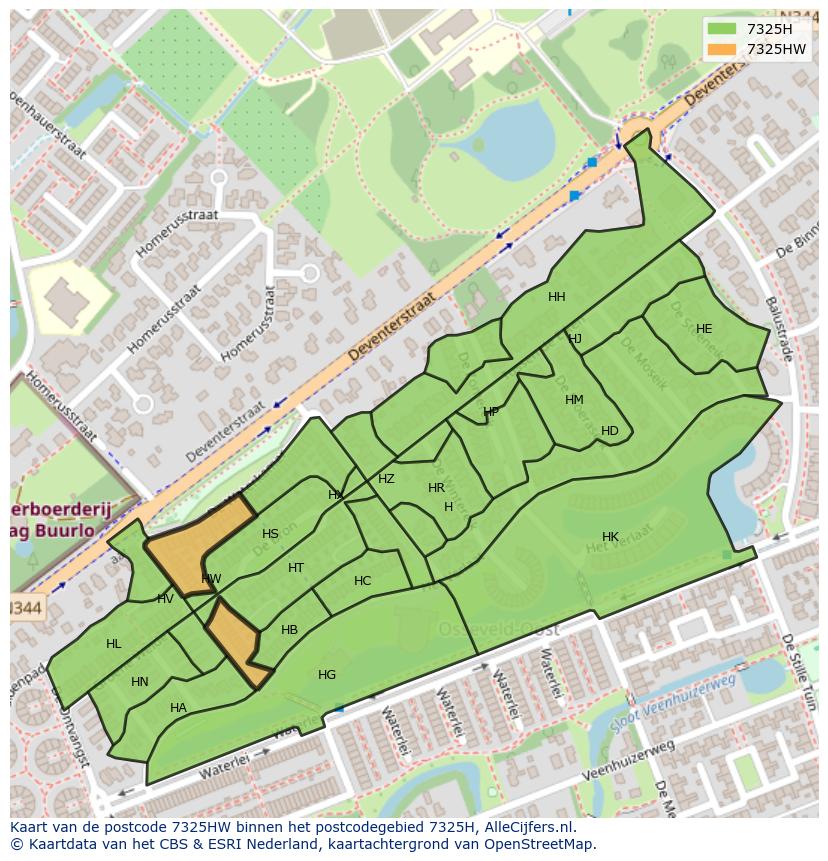 Afbeelding van het postcodegebied 7325 HW op de kaart.