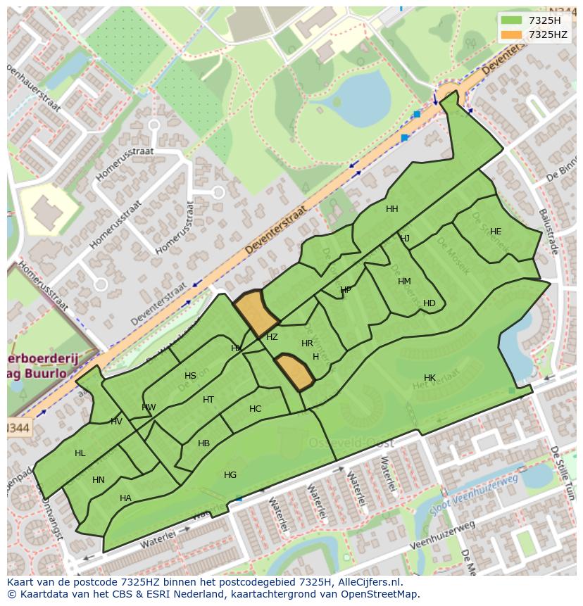 Afbeelding van het postcodegebied 7325 HZ op de kaart.