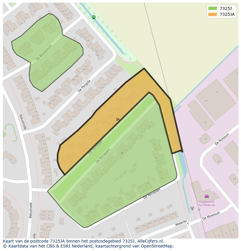 Afbeelding van het postcodegebied 7325 JA op de kaart.