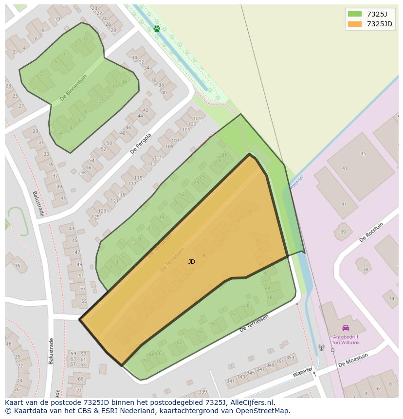 Afbeelding van het postcodegebied 7325 JD op de kaart.