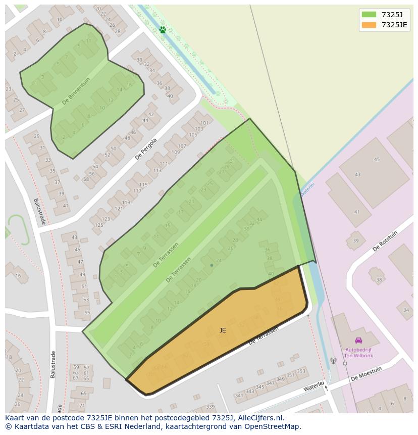 Afbeelding van het postcodegebied 7325 JE op de kaart.