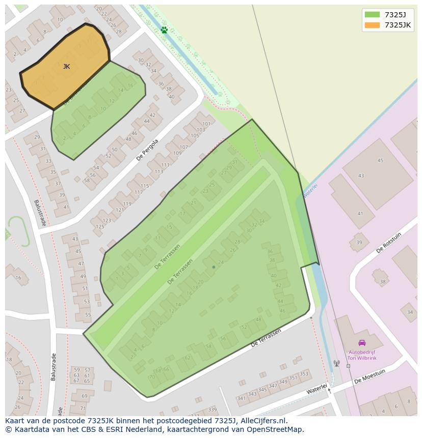 Afbeelding van het postcodegebied 7325 JK op de kaart.