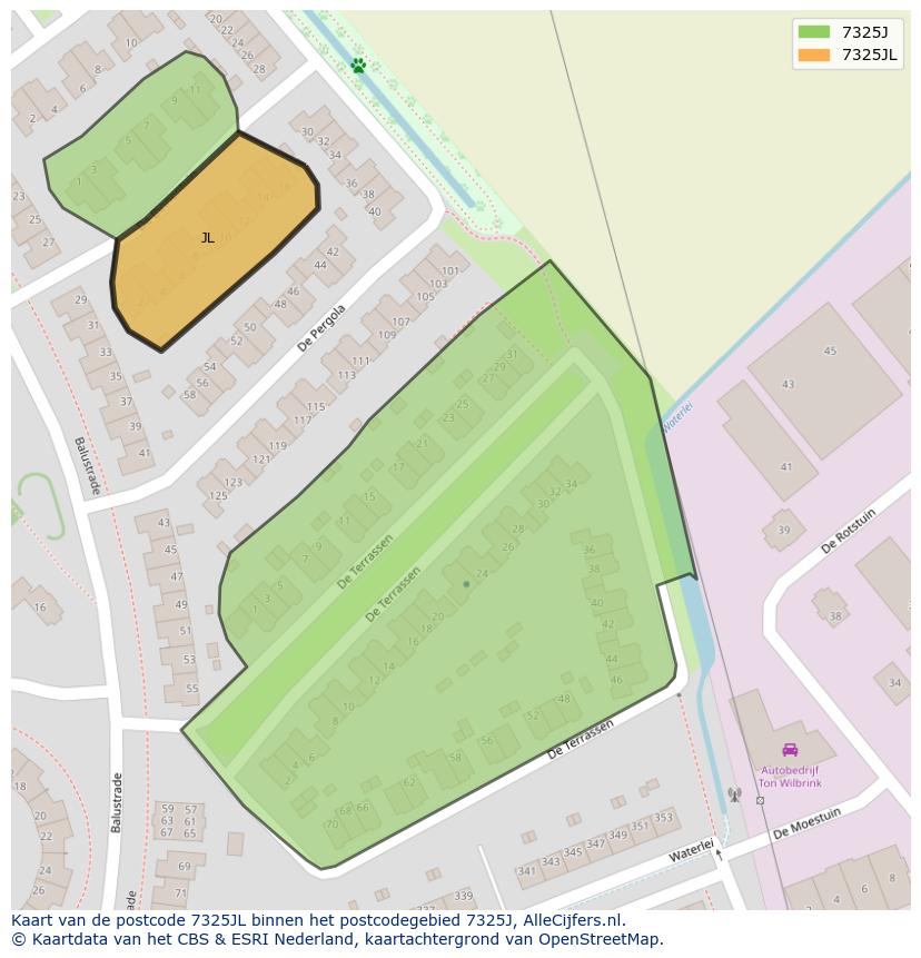 Afbeelding van het postcodegebied 7325 JL op de kaart.