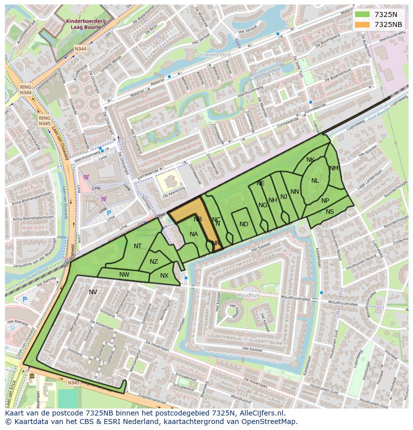 Afbeelding van het postcodegebied 7325 NB op de kaart.