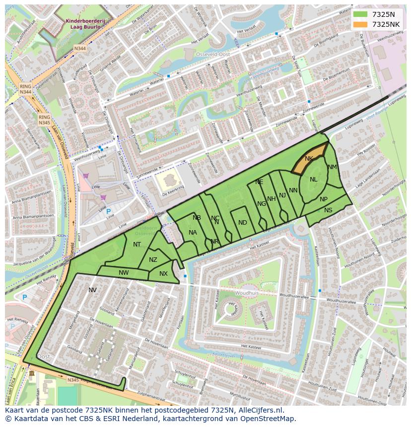 Afbeelding van het postcodegebied 7325 NK op de kaart.