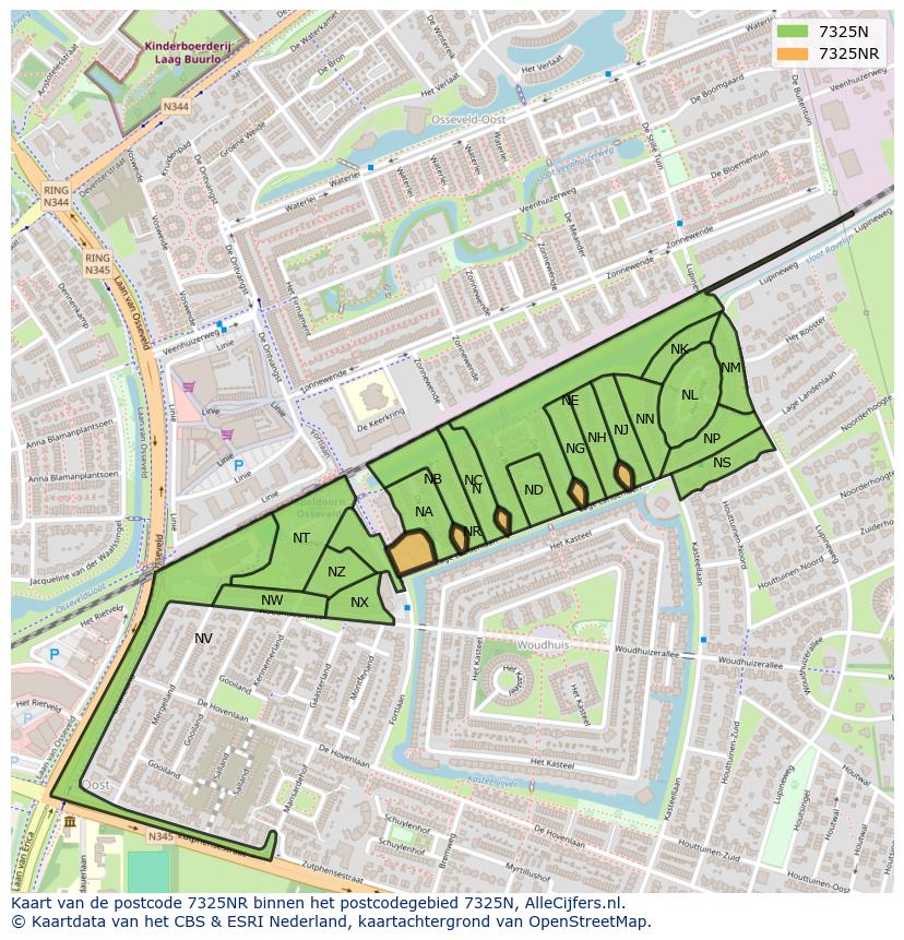 Afbeelding van het postcodegebied 7325 NR op de kaart.