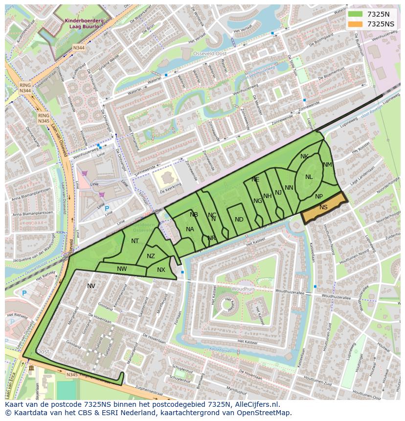 Afbeelding van het postcodegebied 7325 NS op de kaart.