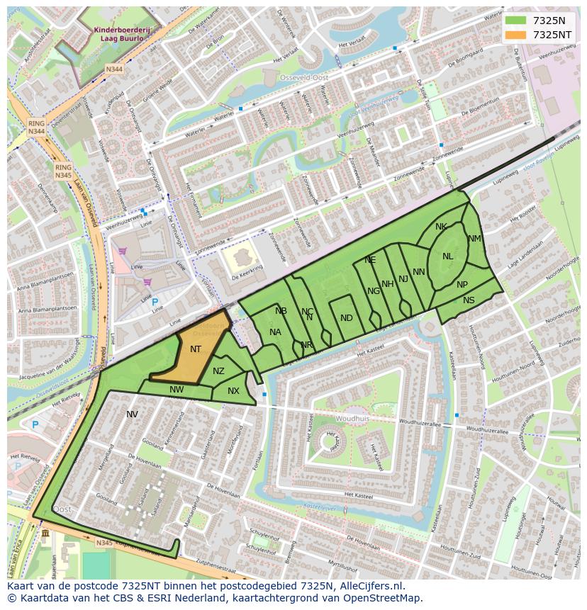 Afbeelding van het postcodegebied 7325 NT op de kaart.
