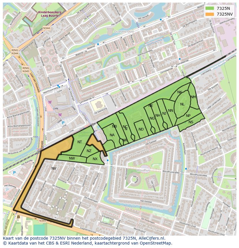 Afbeelding van het postcodegebied 7325 NV op de kaart.