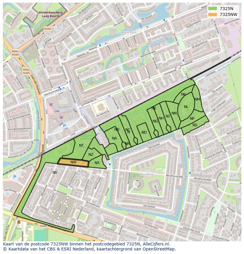 Afbeelding van het postcodegebied 7325 NW op de kaart.