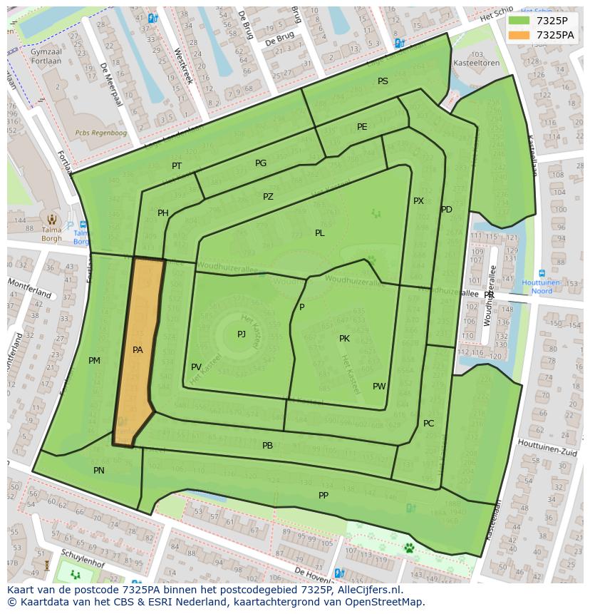 Afbeelding van het postcodegebied 7325 PA op de kaart.