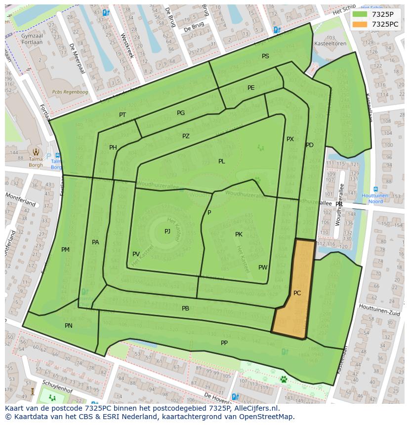 Afbeelding van het postcodegebied 7325 PC op de kaart.