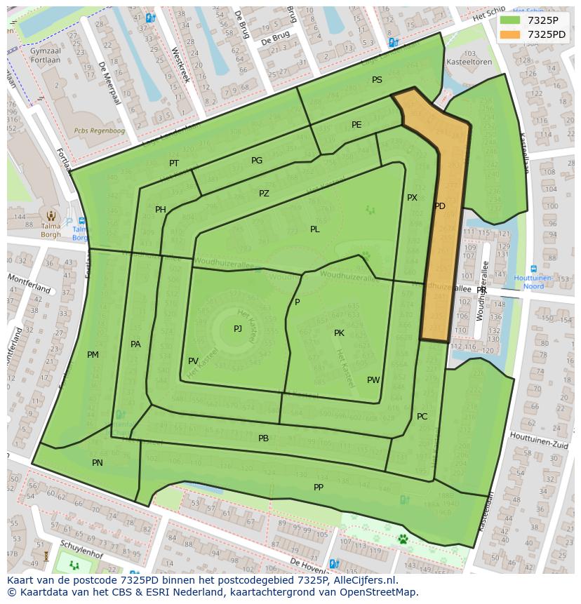 Afbeelding van het postcodegebied 7325 PD op de kaart.