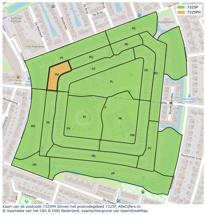 Afbeelding van het postcodegebied 7325 PH op de kaart.