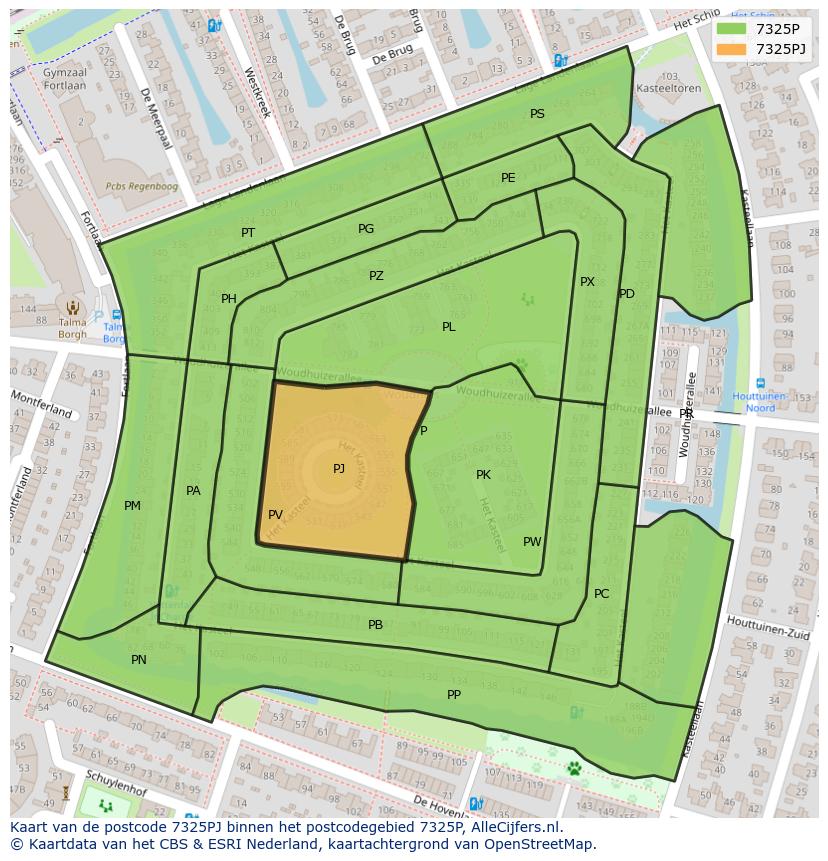 Afbeelding van het postcodegebied 7325 PJ op de kaart.