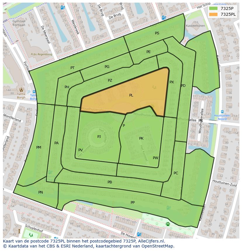 Afbeelding van het postcodegebied 7325 PL op de kaart.