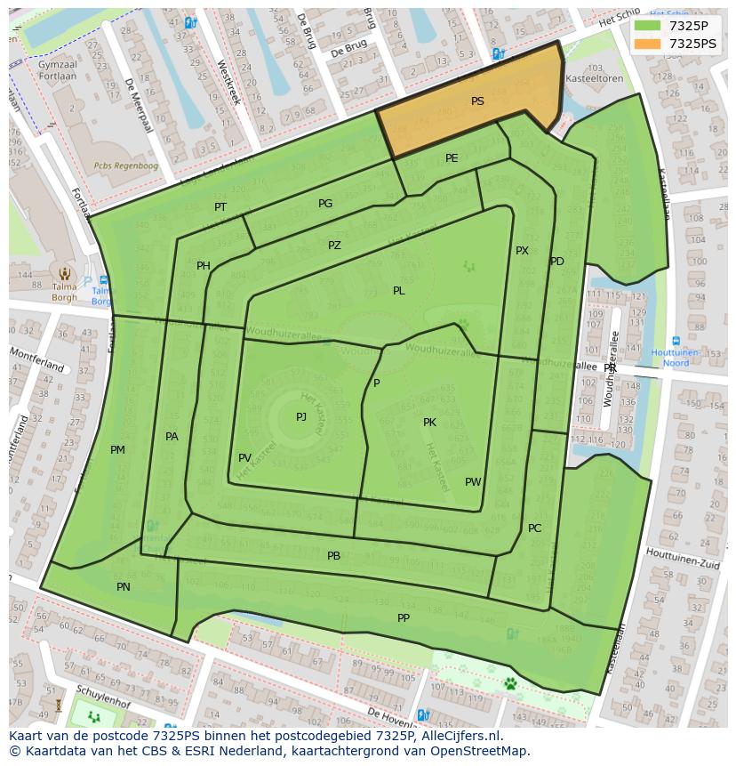 Afbeelding van het postcodegebied 7325 PS op de kaart.