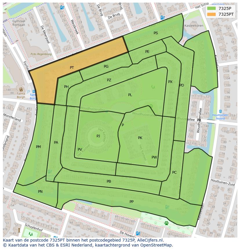 Afbeelding van het postcodegebied 7325 PT op de kaart.