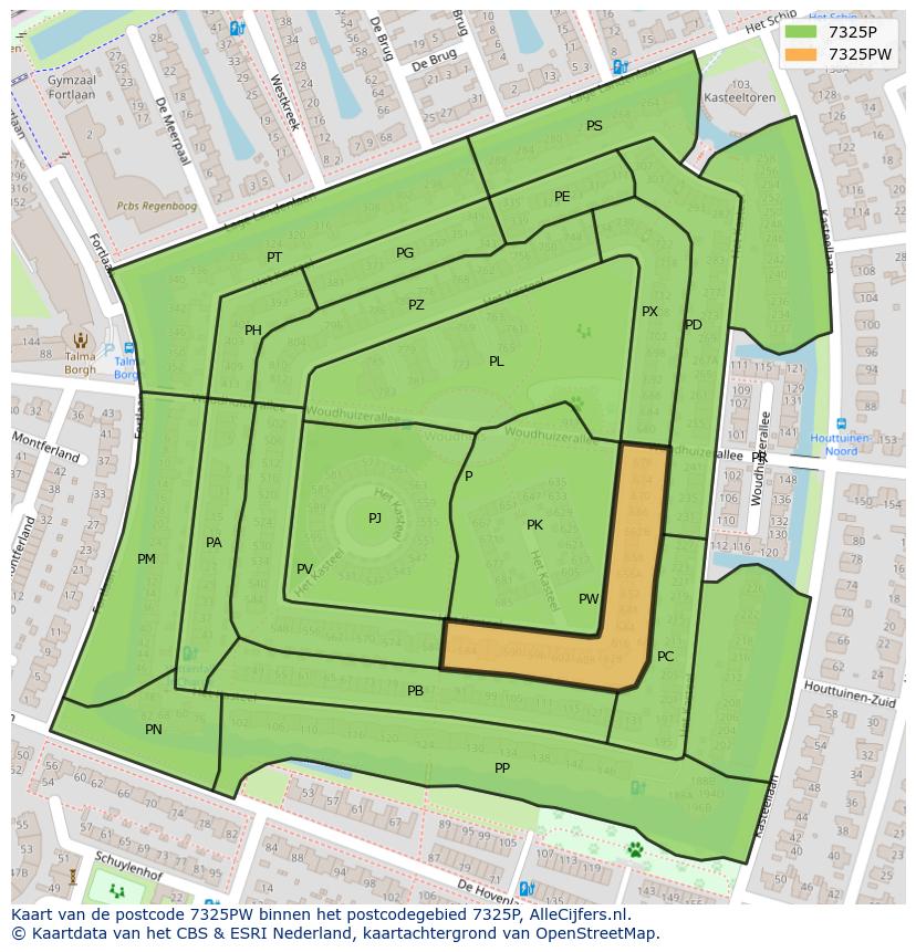 Afbeelding van het postcodegebied 7325 PW op de kaart.