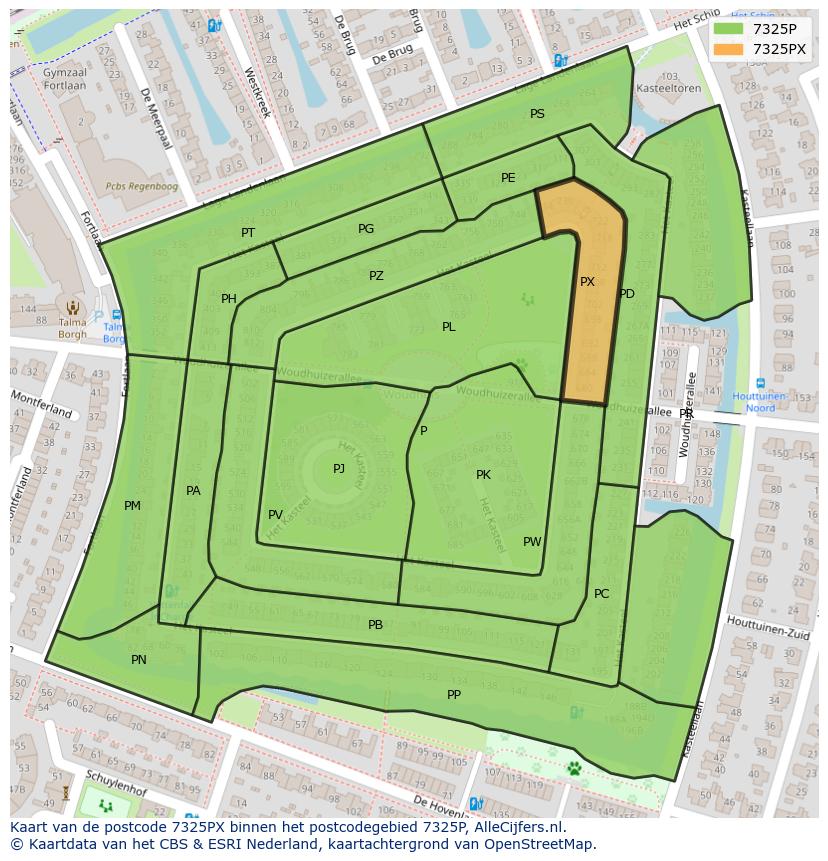 Afbeelding van het postcodegebied 7325 PX op de kaart.