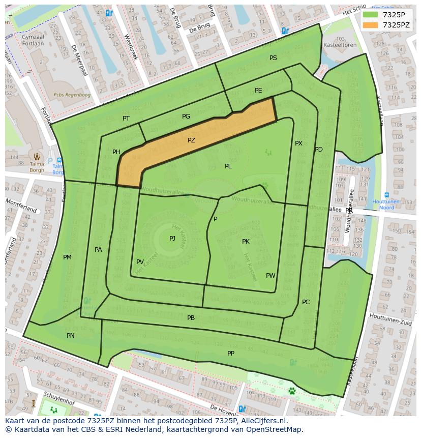 Afbeelding van het postcodegebied 7325 PZ op de kaart.