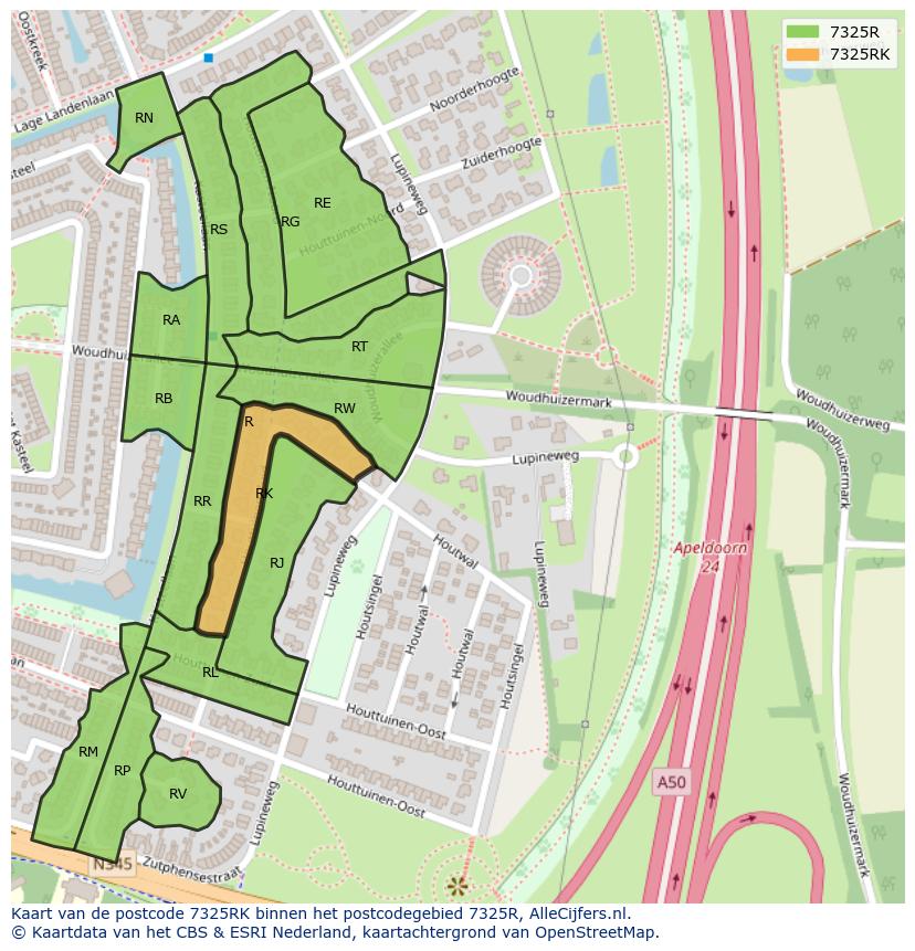 Afbeelding van het postcodegebied 7325 RK op de kaart.