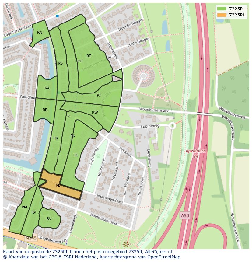Afbeelding van het postcodegebied 7325 RL op de kaart.