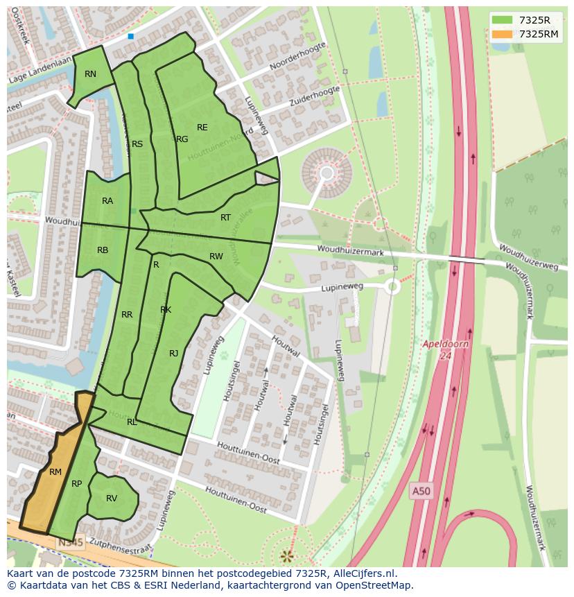Afbeelding van het postcodegebied 7325 RM op de kaart.
