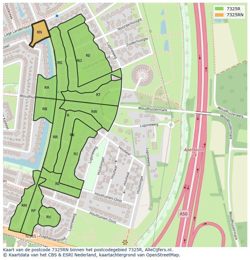 Afbeelding van het postcodegebied 7325 RN op de kaart.
