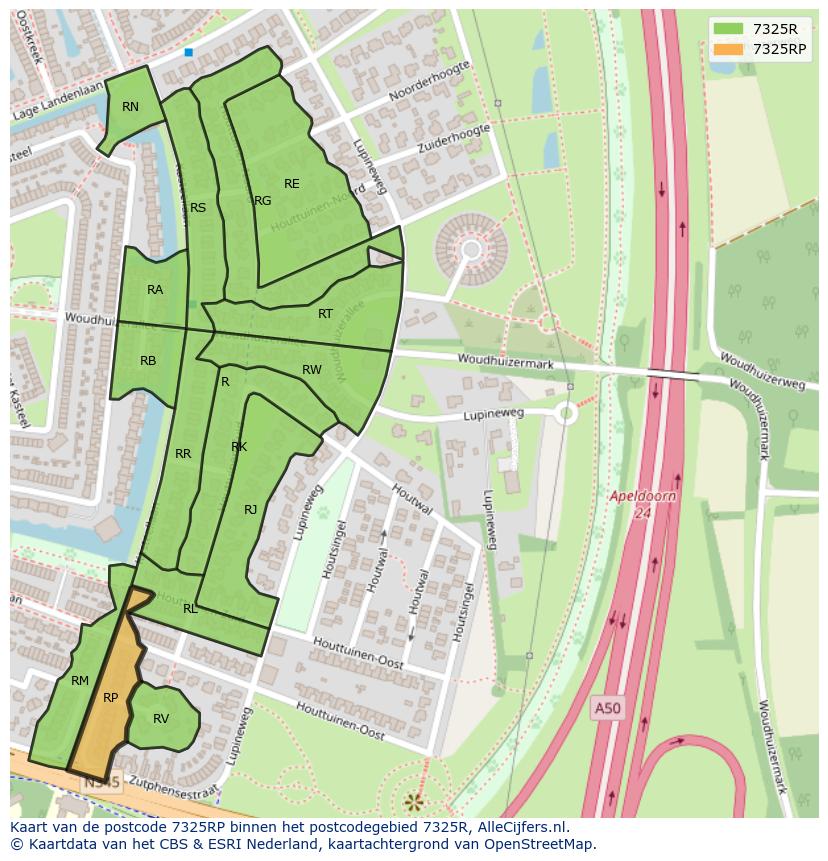 Afbeelding van het postcodegebied 7325 RP op de kaart.
