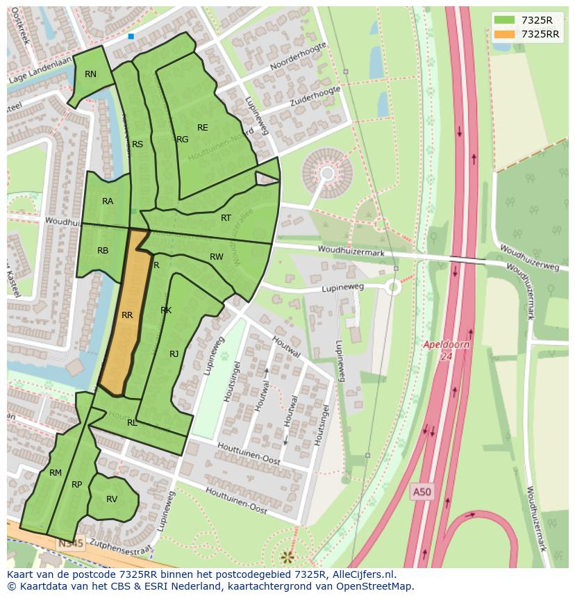 Afbeelding van het postcodegebied 7325 RR op de kaart.