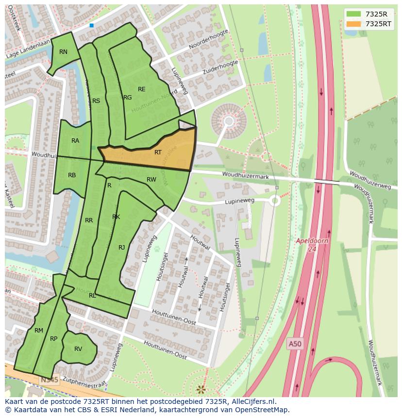 Afbeelding van het postcodegebied 7325 RT op de kaart.
