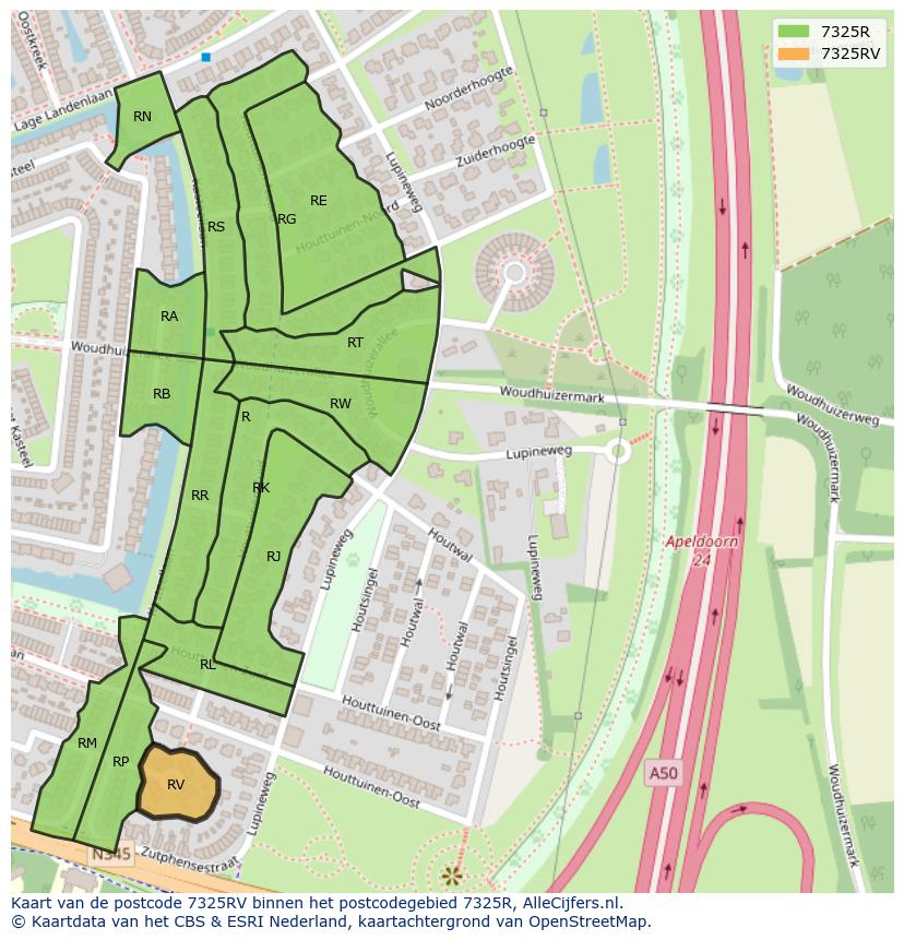 Afbeelding van het postcodegebied 7325 RV op de kaart.