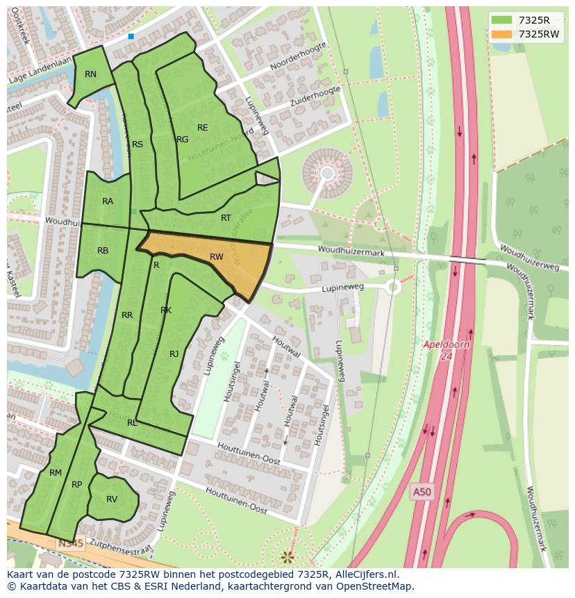 Afbeelding van het postcodegebied 7325 RW op de kaart.