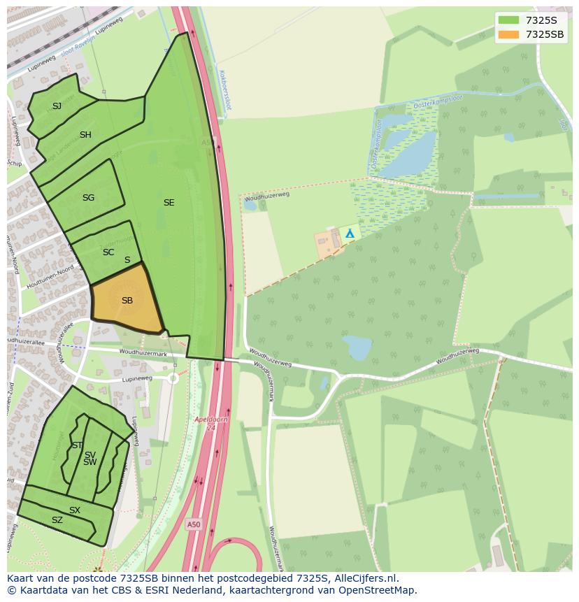 Afbeelding van het postcodegebied 7325 SB op de kaart.
