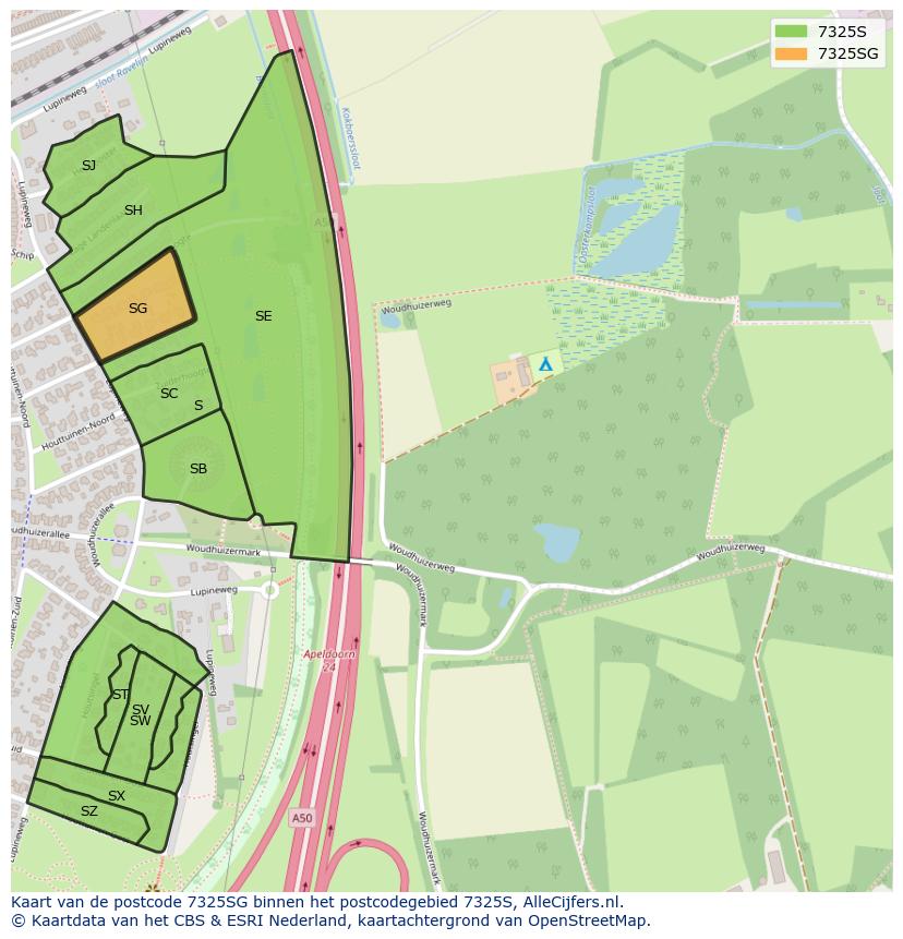 Afbeelding van het postcodegebied 7325 SG op de kaart.
