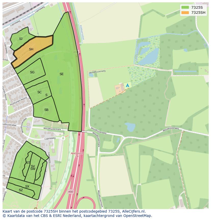 Afbeelding van het postcodegebied 7325 SH op de kaart.