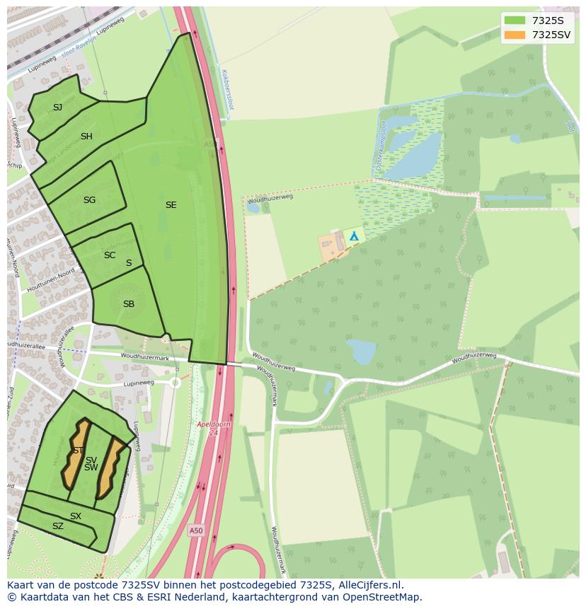 Afbeelding van het postcodegebied 7325 SV op de kaart.