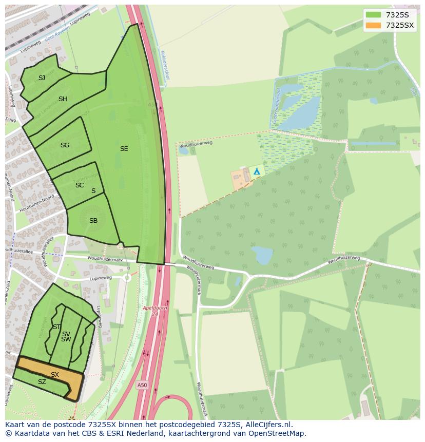 Afbeelding van het postcodegebied 7325 SX op de kaart.