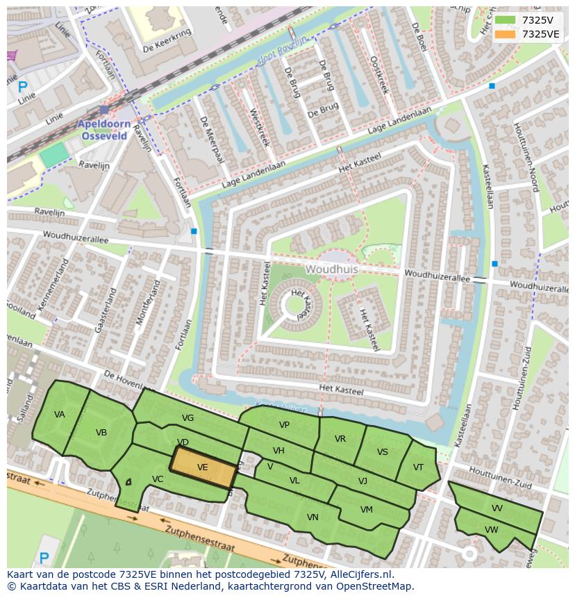 Afbeelding van het postcodegebied 7325 VE op de kaart.
