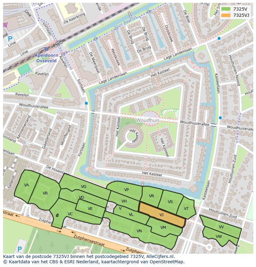Afbeelding van het postcodegebied 7325 VJ op de kaart.
