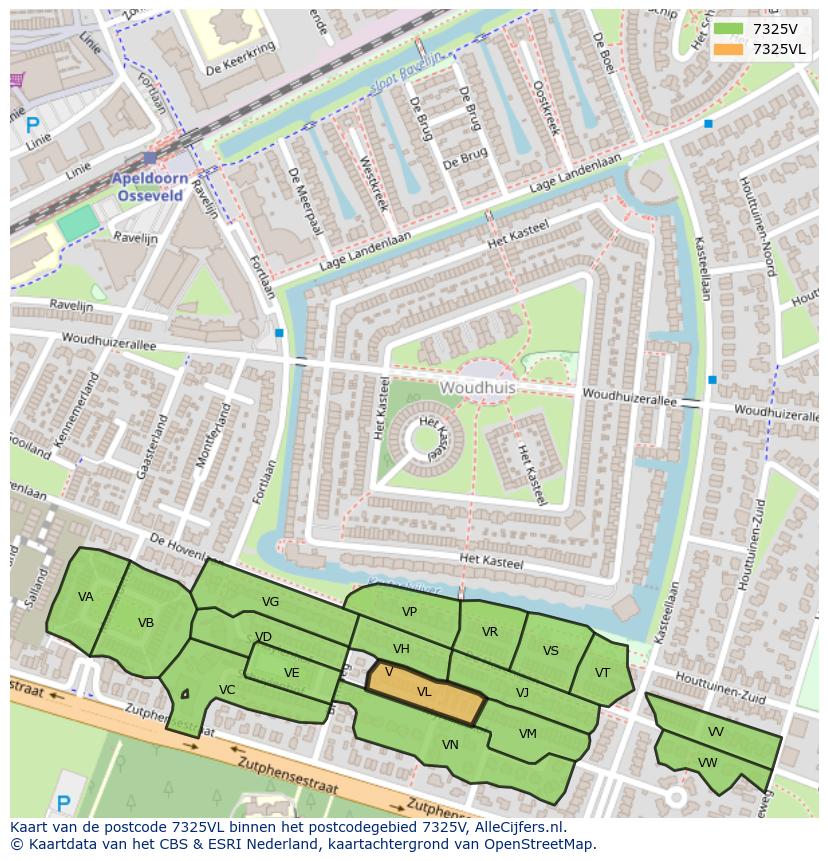 Afbeelding van het postcodegebied 7325 VL op de kaart.