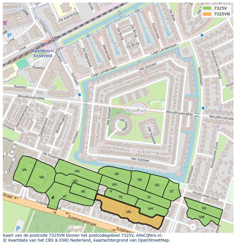 Afbeelding van het postcodegebied 7325 VN op de kaart.