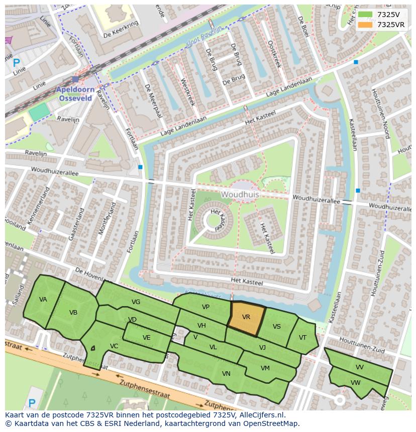Afbeelding van het postcodegebied 7325 VR op de kaart.